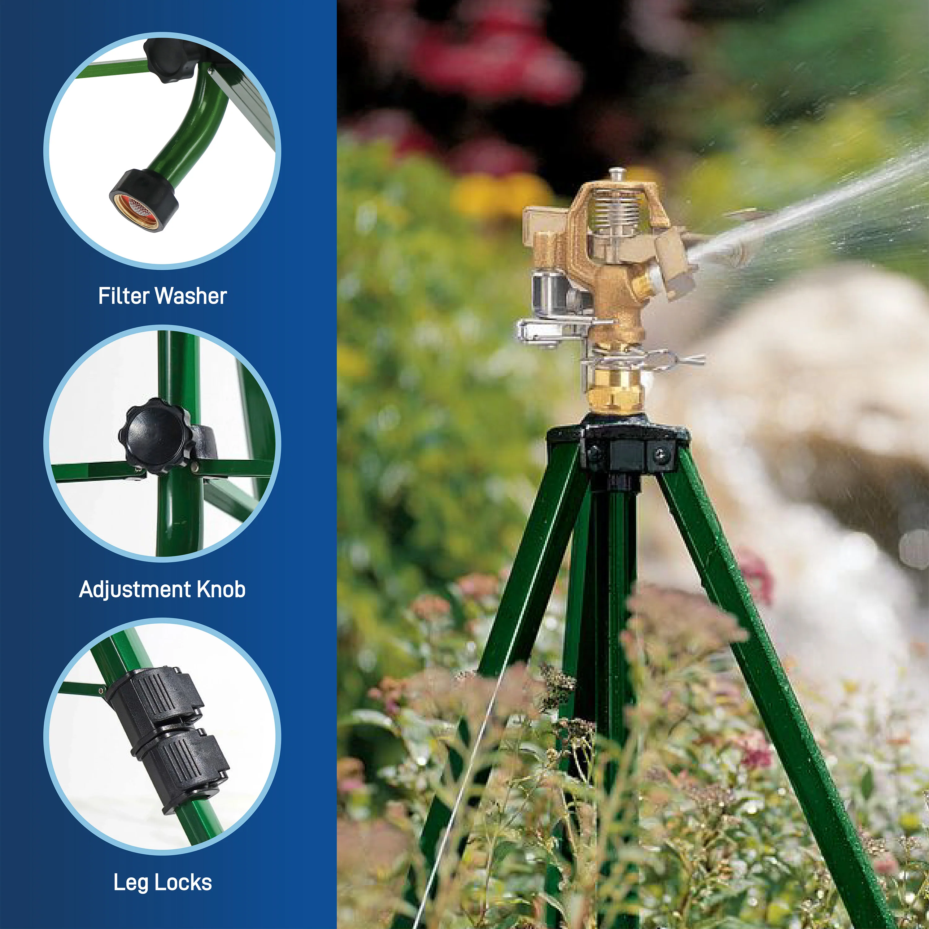 1/2 Inch Brass Impact Sprinkler on Tripod Base 58308 - Image 7