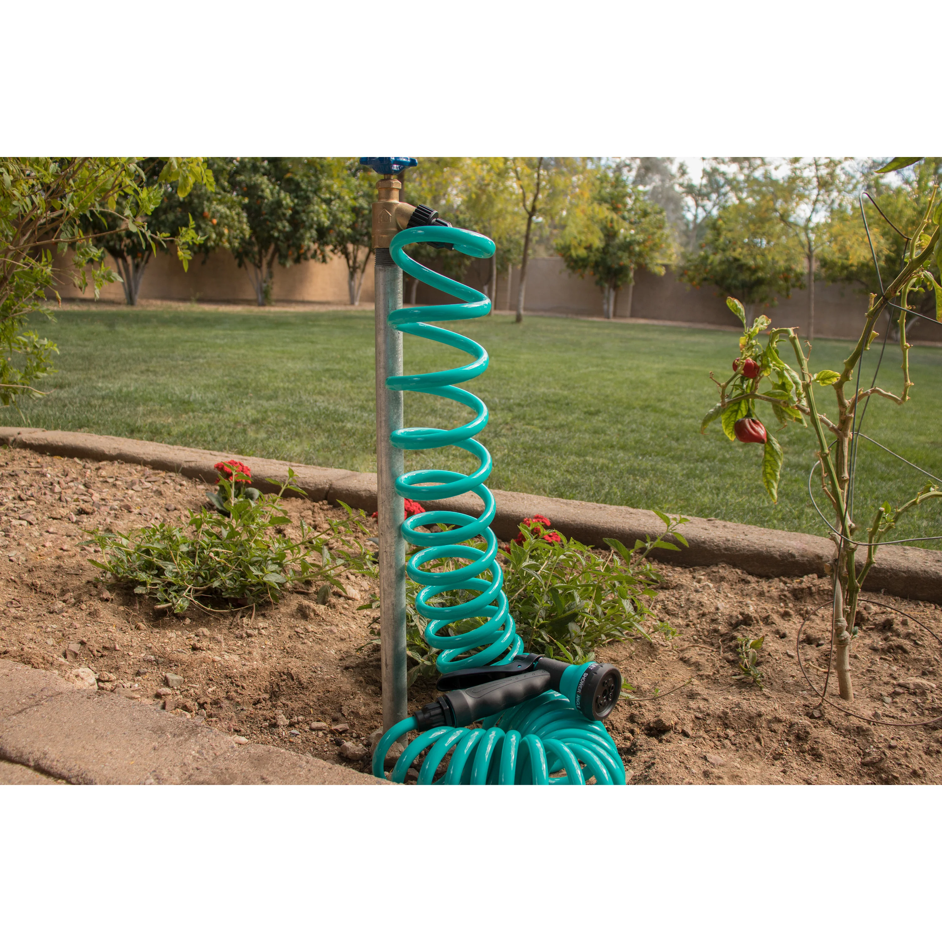 50' Blue Coil Hose w/8-Pattern Plastic Nozzle 27436 - Image 4